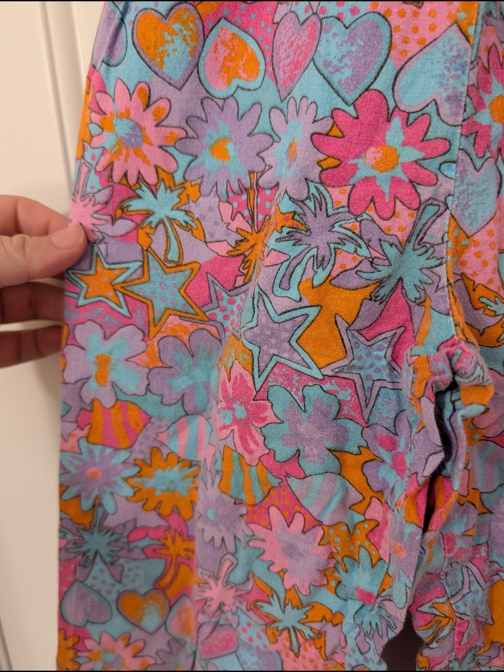 Vintage Kids Vibrant All Over Print Joggers 100% Cotton Flower Star Heart - Picture 2 of 5